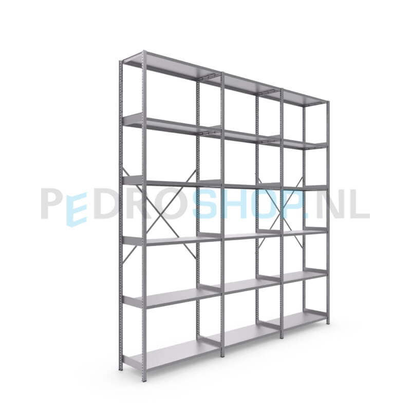 Metalen stellingkast: 300cm (h) x 40cm (d) x 305.4cm (l)