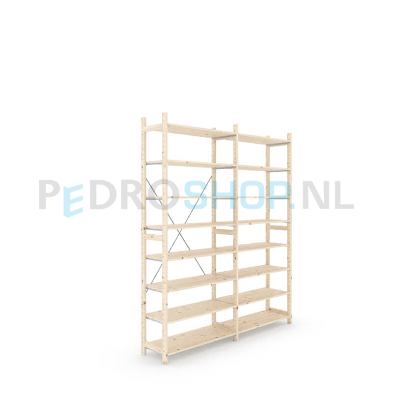 Houten stellingkast Easyrack: 240cm (h) x 40cm (d) x 203cm (l)