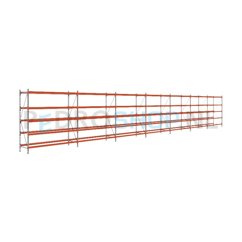 Grootvakstelling: 200cm (h) x 60cm (d) x 1336.6cm (l) x 5 niveaus