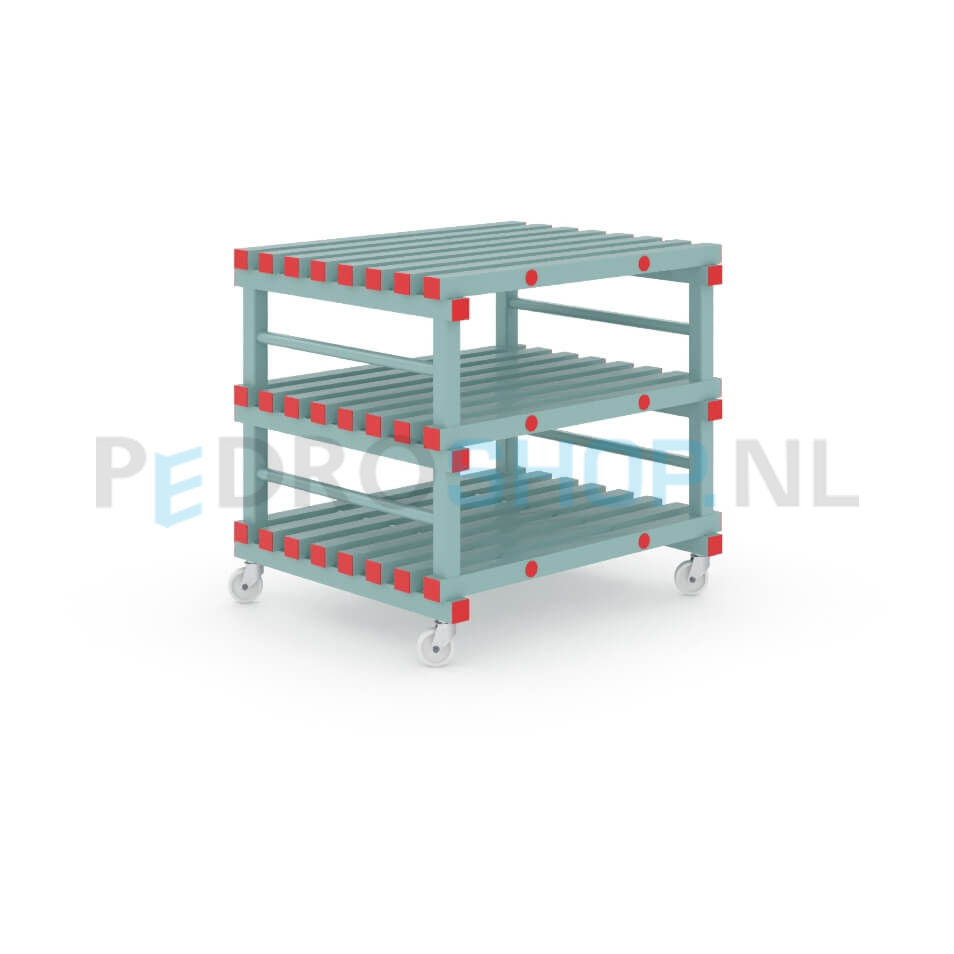 Kunststof stelling: 93cm (h) x 80cm (d) x 100cm (l)