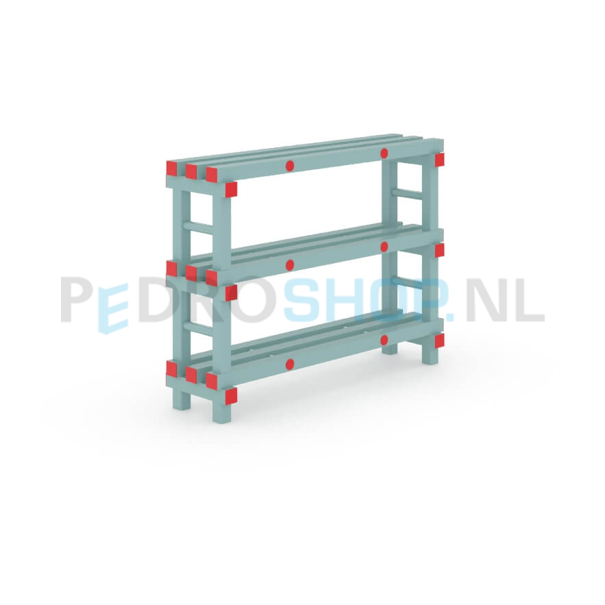 Kunststof stelling: 87cm (h) x 30cm (d) x 120cm (l)