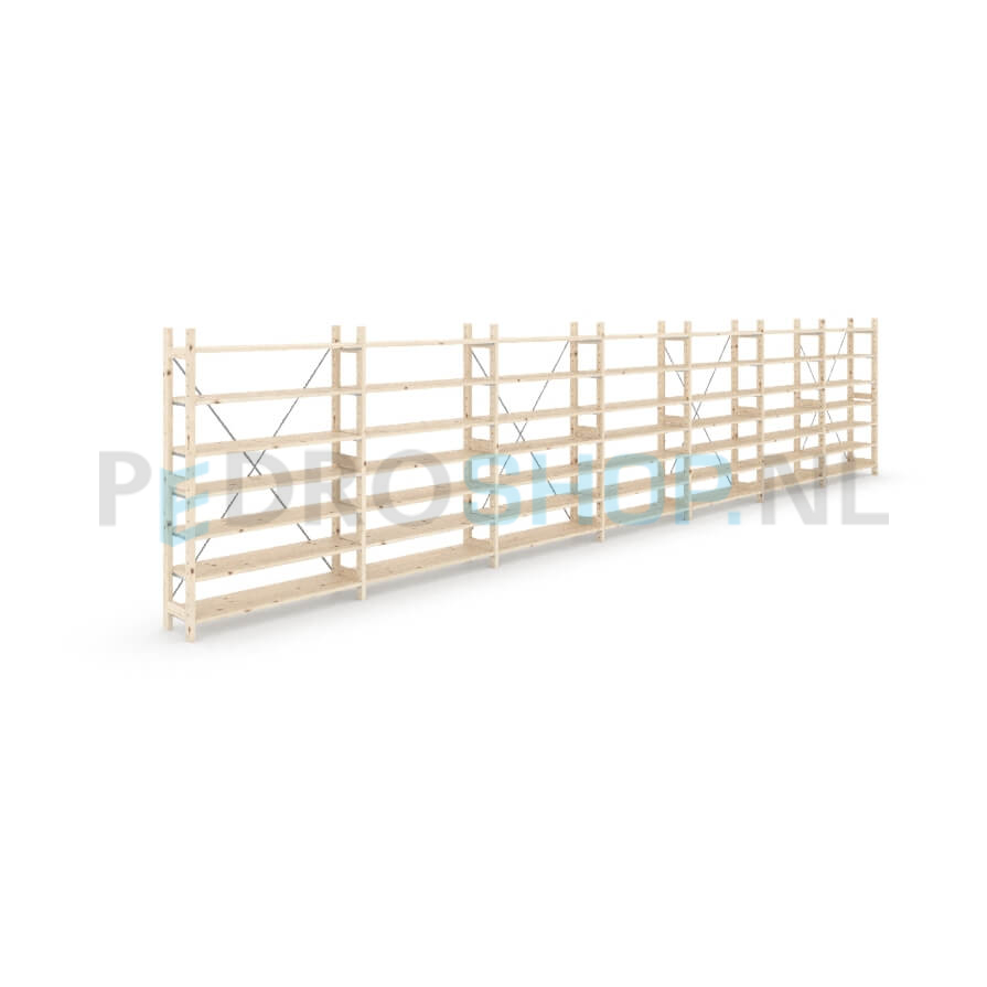 Houten stellingkast Easyrack: 150cm (h) x 30cm (d) x 703cm (l)