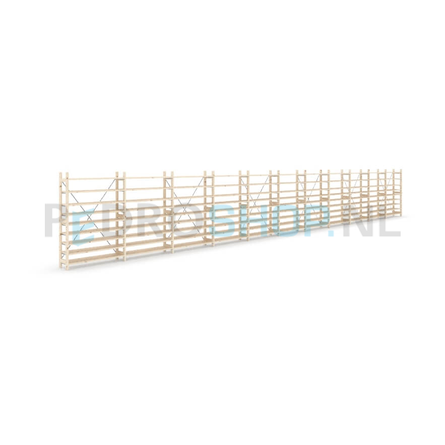 Houten stellingkast Easyrack: 150cm (h) x 30cm (d) x 1103cm (l)
